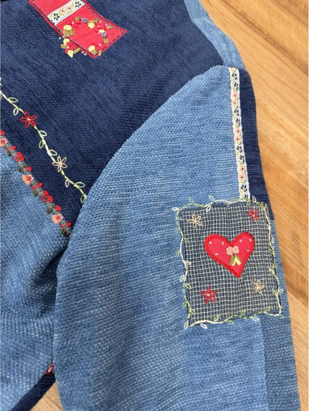 VTG 90s Patchwork Lined Jacket Floral Hearts Petite XL Grannycore Teacher Boho